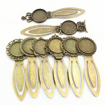 5pcs Bronze Color Bookmark Blank Base Tray Fits 20mm Roung Cabochons DIY Jewelry Making Accessories Findings