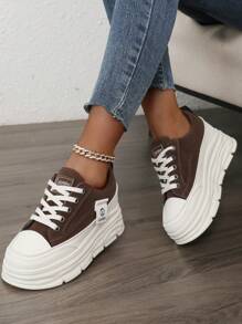 Women's New Autumn Thick Sole Platform Sneakers,Casual Versatile Leather Chunky Chunky Sneakers,Sporty Running Shoes - Brown - View 10