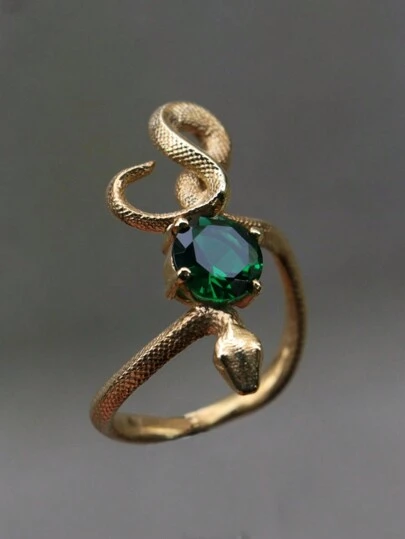 Inel unic cu imitație de șarpe, zirconiu, placat cu aur de 18K, pentru femei, bărbați, punk, gotic, bijuterii de șarpe de Halloween