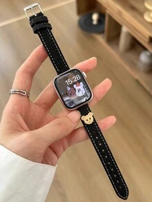 1 件时尚可爱年轻女孩手表带适用于 Series SE S10/S9/S8/S7/S6/S5/S4/S3/S2/S1 38mm 40mm 41mm 42mm 44mm 45mm 46mm，经典牛仔蓝表带搭配可爱熊饰，女性替换腕带礼物 - 黑色 - 查看 18