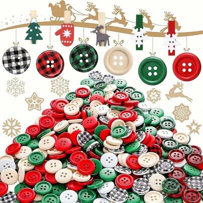30/60Pcs Round Lattice Christmas Wooden Decorative Buttons - 6 Vibrant Colors, 0.79" Diameter, 4 Holes, Black And Red Colors, Perfect For DIY Sewing, Christmas Stocking Decoration, Holiday Crafting, And Seasonal Embellishments,Christmas
