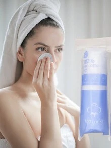 100 Miếng Tẩy Trang Dùng Một Lần, Miếng Tẩy Trang Tròn, Khăn Lau Siêu Mềm Cho Người Lớn, Miếng Tẩy Trang Dùng Một Lần Mềm Mại - Màu xanh lam - Xem 3