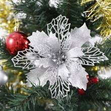 12 件/6 件/1 件人造一品红夹子，可爱的人造一品红花朵，用于圣诞树装饰，可重复使用的闪光一品红花朵，DIY 花环，家居装饰，婚礼派对，节日派对装饰，圣诞节/节日/季节性/婚礼圣诞树饰品，闪亮的冬季灌木装饰，适用于圣诞节、新年、婚礼、花环、楼梯、窗户、壁炉、圣诞树