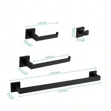 Bathroom Hardware Set ,Towel Bar Set Stainless Steel Wall Mounted Hidden Mounting Holes EASY TO INSTALL For Bathrooms, Outdoor Showers And Remodeling Bathroom Wardrobes, Kitchen Cabinets, Laundry Rooms, Living Rooms - 6件 霧面黑+不銹鋼 - 查看 5