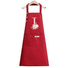 1pc Letter Series Red Base Colorful Letters & Holographic Flower Pattern Cute Heart Printed Apron, Perfect For Parties And Weddings, Made Of Peach Skin Fabric,Kitchen,Bathroom,Home,Household Suppliers-Unique Name Initials Meaning Style - Pink Flowers - View 16