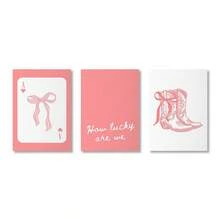 3 件/套无框粉色扑克牌和牛仔靴帆布印刷复古我们有多幸运励志口号帆布印刷墙壁艺术海报适用于现代客厅卧室和时尚大学公寓宿舍装饰送给女牛仔的完美礼物 - 彩色 - 查看 10