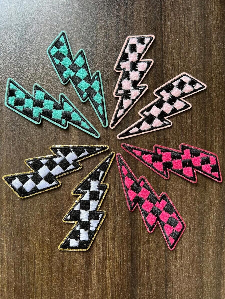 Colorful Lightning Embroidered Iron On Patch For Diy Clothes, Pants, Hats, Bags, Shoes, Decoration Applique Sewing Shining Gold Border Patch - Multicolor - View 1