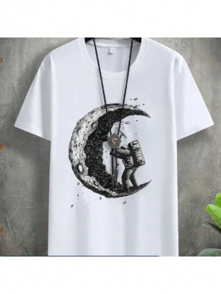 Astronaut On The Moon T-Shirt Moon Astronomy Space Space Galaxy Unisex T-Shirt Men Women 100% Cotton Top Premium Streetwear New Release Fast Shipping Various Colors!! Plus Size - trắng - Xem 1