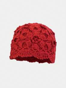 1 件女士柔软针织钩针蕾丝复古头巾式帽子，适合日常穿着、外出和秋冬季保暖 - 針織帽 - 查看 3