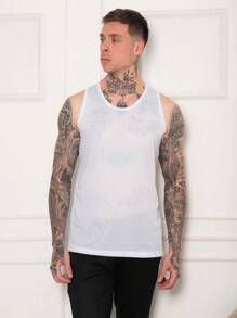 Men's Digging Sport Sleeveless Round Neck Tank Top Pure Solid - 白色 - 查看 5