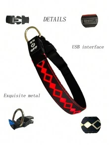 Vòng cổ thú cưng hình thoi LED có thể sạc lại, có thể điều chỉnh, sạc USB, vòng cổ phát sáng cho chó - Màu xanh lam - Xem 3