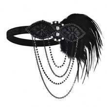 1 pieza Diadema vintage de los años 20 para mujer estilo flapper, diadema elegante con plumas y adorno de cadena de cristal, accesorio para el cabello para fiestas, bodas, Navidad