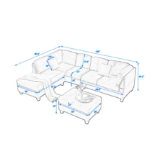 Sectional 3-Seaters Sofa With Reversible Chaise, Storage Ottoman, Inlaid With Copper Nail, Two Small Pillows, Grey - Xám + Polyester + 3 Ghế như hình - Xem 11