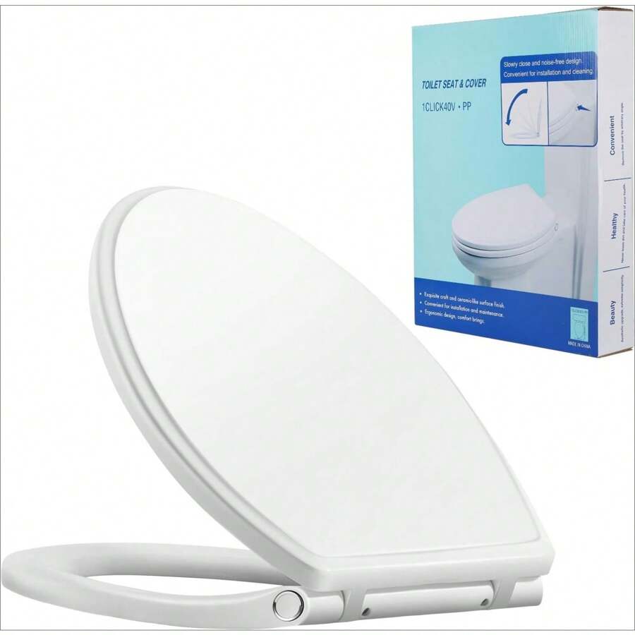Premium Elongated Toilet Seat With Cover Quiet Close, OneClick To