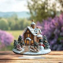 1pc Boho Style Christmas Gingerbread House Desktop Decor, Perfect For Home, Office Or Cafe Display - White - View 5