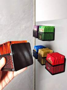 1pc Magnetic Tea Bag Organizer,Black Metal Tea Storage Box,Wall-Mounted Space Saving Tea Organizers And Storage For Refrigerator, Kitchen Shelf And Counter. - Black - View 3