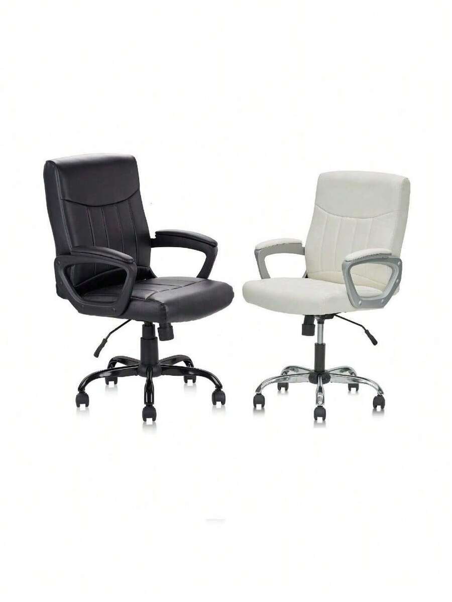 Mid Back Leather Office Executive Chair Lumbar Support Padded Black
