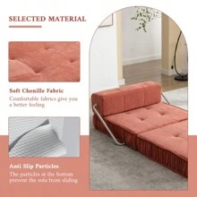 Folding Sofa Bed, Futon Sleeper Chair, Convertible Chair Floor Couch And Sleeping Mattress For Living Room, Guest Room, Home Office, Apartment, Small Space, Bed, Removable Back Cushion, Orange, 1 Seat - Orange + Chenille + Foam + 1 Seat as Pic - View 5