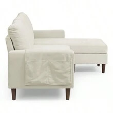 80" Convertible Sectional Sofa Couch, 3 Seats L-Shape Sofa With Removable Cushions And Pocket, Rubber Wood Legs, Beige Chenille - 米色+雪尼爾如圖 - 查看 9