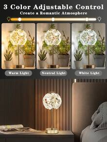 Tiworld 1 Pc K9 Crystal Lamp Shade, Decorative Table Lamp, Mainly In Gold Tone, 3-Color Adjustable Lighting (Light Source Included), Suitable For Home Bedroom, Living Room, Dining Room, Study Room And More