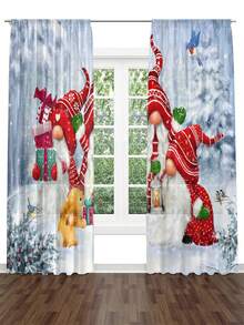 2 件套圣诞雪人薄纱窗帘，家庭客厅装饰窗帘，半透明隐私保护窗帘，适用于卧室和客厅 - 藍色 - 查看 3