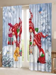 2 件套圣诞雪人薄纱窗帘，家庭客厅装饰窗帘，半透明隐私保护窗帘，适用于卧室和客厅 - 藍色 - 查看 4