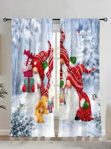 2 件套圣诞雪人薄纱窗帘，家庭客厅装饰窗帘，半透明隐私保护窗帘，适用于卧室和客厅 - 藍色 - 查看 1