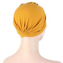 1pc Solid Color Pleated Turban Cap Casual Elastic Head Wrap Women Bandana Casual Hijab Hat Women Beanie Chemo Hats - Multicolor - View 4