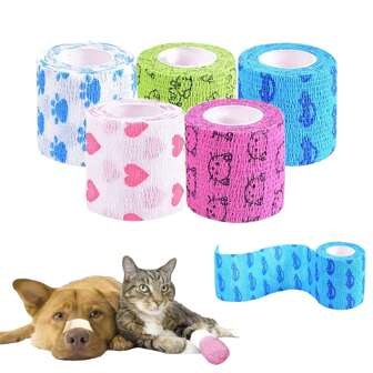 1/5 Rollo de vendaje Vet Wrap - 4,5m/177 pulgadas, vendaje de compresión seguro apto para mascotas, dedos, deportes y talla grande.