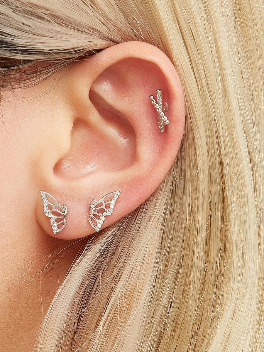 1 chiếc khuyên tai hình cánh bướm bằng thép titan thời trang thanh lịch, thích hợp để đeo hàng ngày - Bạc - Xem 1