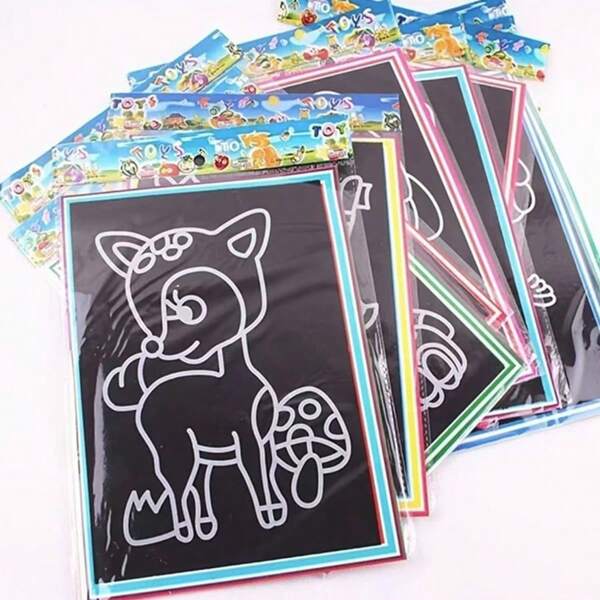 Bloco de desenho para grafite, 10 peças, papel mágico para arte com caneta de bambu, para crianças, material escolar de aprendizagem e educação, decoração de Natal (cor e estilo aleatórios)