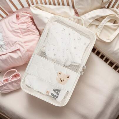 1pc Baby Clothes Storage Bag, Large Capacity Waterproof Dirty Laundry Organizer, Separating Compartments, Motherhood Accessories, (White)
