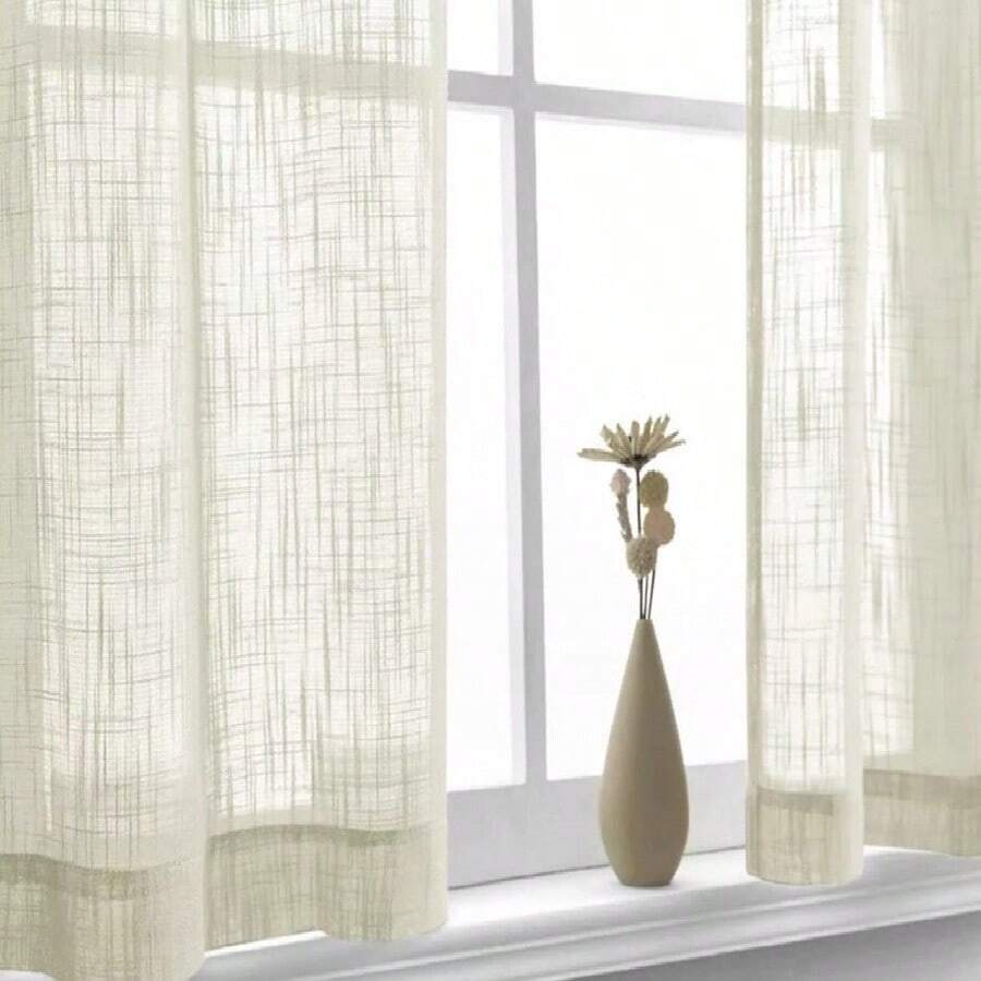Decorative Kitchen Curtain 2.00 X 0.40cm Linen Voile Flame Single Sheet Pass-Through - 香檳色 - 查看 1