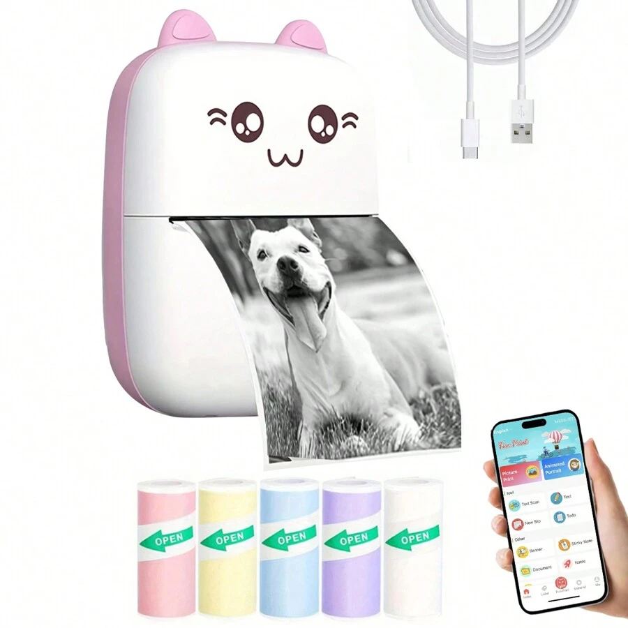 Mini Printer, Portable Thermal Printer Inkless Sticker Maker Machine