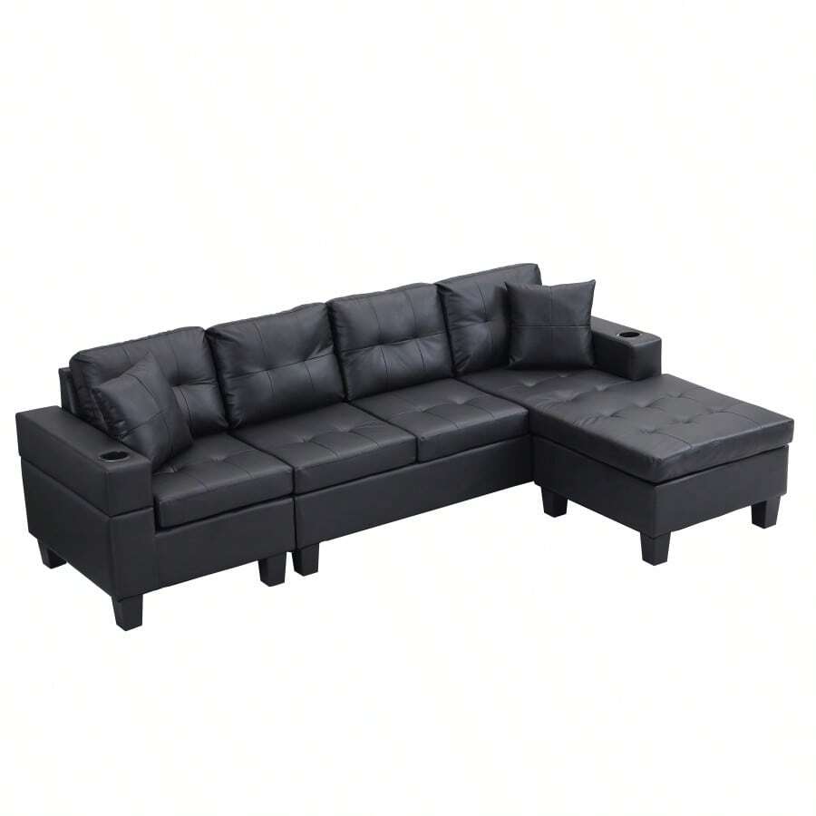 Sectional Sofa Set For Living Room With L Shape Chaise Lounge, Cup