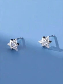 2 pezzi Orecchini a perno in argento sterling 925 con esagramma e decorazione in zirconia cubica, anello regolabile, adatto per uso quotidiano da donna