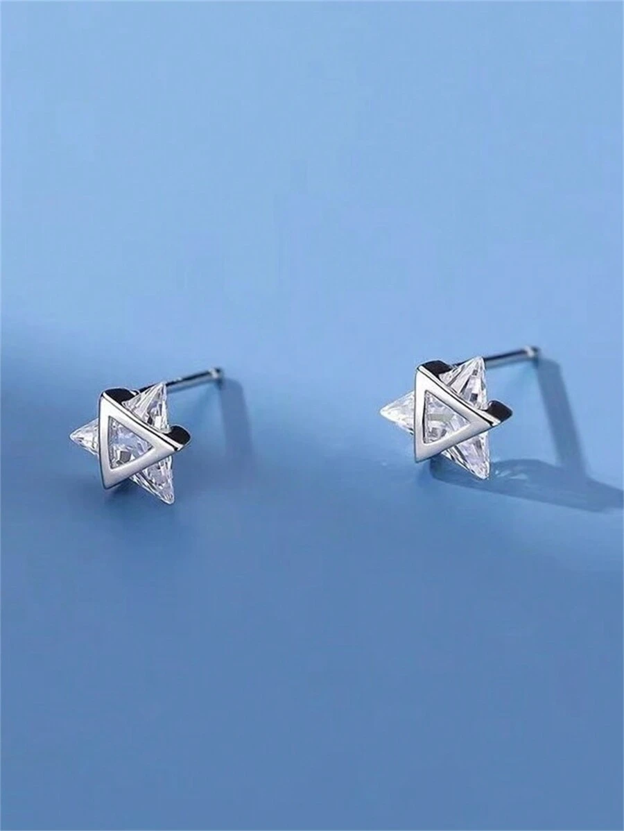 2 pezzi Orecchini a perno in argento sterling 925 con esagramma e decorazione in zirconia cubica, anello regolabile, adatto per uso quotidiano da donna