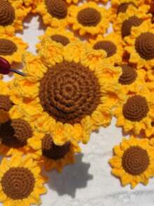 1/2/5 件针织假向日葵雏菊人造花用于装饰，涤纶针织花头和叶子，非常适合婚礼和订婚装饰 - 彩色 - 查看 1