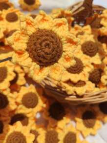 1/2/5 件针织假向日葵雏菊人造花用于装饰，涤纶针织花头和叶子，非常适合婚礼和订婚装饰 - 彩色 - 查看 5