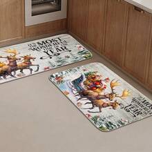 ALSMER Thảm trang trí ngày Giáng sinh, Thảm Giáng sinh, Thảm dài thấm dầu và chống bụi bẩn cho nhà bếp, Thảm cửa ra vào - Thảm giáng sinh7 - Xem 2