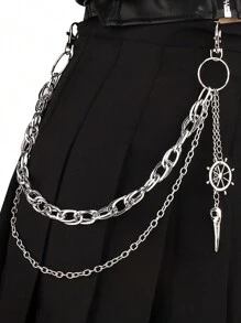1 件哥特式鸟头链项链，银色金属多层链，朋克风格复古男女通用万圣节配饰 - 彩色 - 查看 1