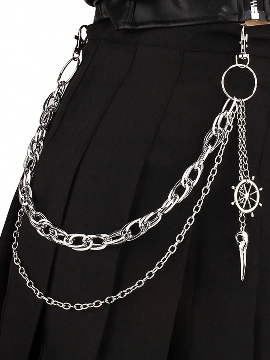 1 件哥特式鸟头链项链，银色金属多层链，朋克风格复古男女通用万圣节配饰 - 彩色 - 查看 1