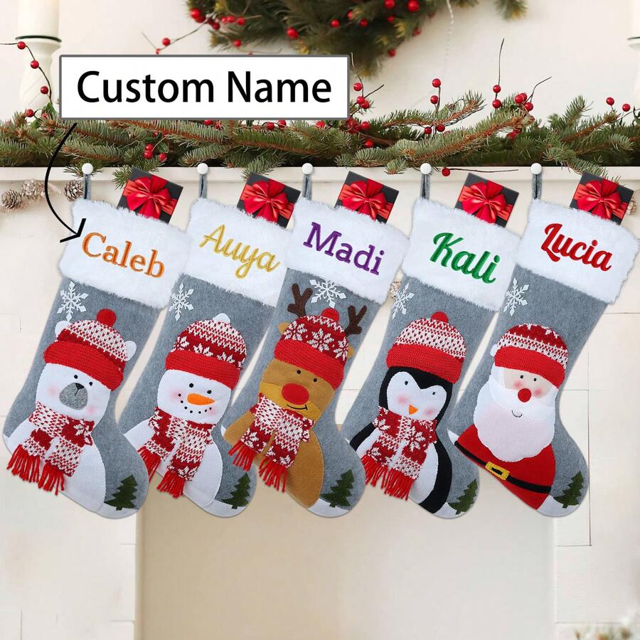 Tất Giáng sinh có tên tùy chỉnh Tất gia đình cho Giáng sinh, ngày lễ và tất gia đình cho lò sưởi Trang trí tiệc Giáng sinh - Quà tặng trang trí Giáng sinh tùy chỉnh cho gia đình trẻ em - Nhiều màu - Xem 1