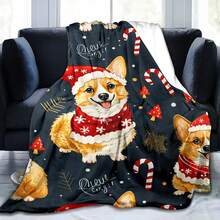 Chăn in kỹ thuật số hình chú chó Santa dễ thương bằng vải nỉ - Mềm mại, ấm áp và đa năng cho ghế sofa, văn phòng, giường, trại và du lịch - Món quà đa năng cho mọi mùa - Nhiều màu - Xem 5