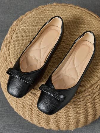 女士时尚方头平底鞋，法式仙女风格一脚蹬乐福鞋，适合休闲、工作、牛仔裤搭配，黑色