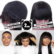 Straight Human Hair Wigs With Bangs For Women Full Machine Made Wigs 14-26 Inches Brazilian Virgin Human Hair Straight Wigs Natural Black Color 180% Density