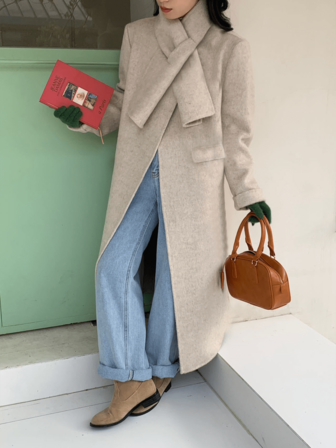 Detachable Scarf Collar Long Reversible Coat, Winter Jacket