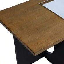 47" Contemporary Wood Rectangular Coffee Table With Clear Tempered Glass Top, Black And Light Espresso Top - 黑色+MDF+玻璃如圖 - 查看 12