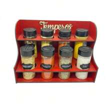 Tabletop Spice Rack Kit + 8 Jars + Labels With Chalk Pen - Complete Kitchen Spice Set - 紅色 - 查看 2