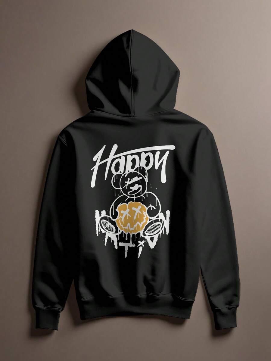 Blusa Moletom Urso Streetwear Estilo Oversize Bear Happy Cang 0236 VEST NERD - Preto - Visão 1